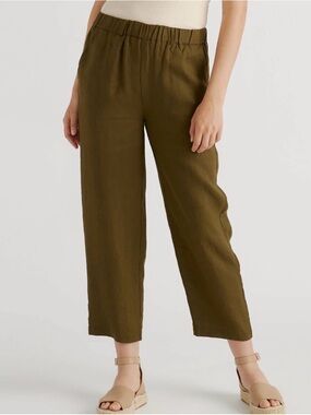 Quince Olive Cropped tapered Leg Linen-Blend Pants large